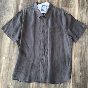 VINCE Men's Gray Short Sleeve Shirt, Linen